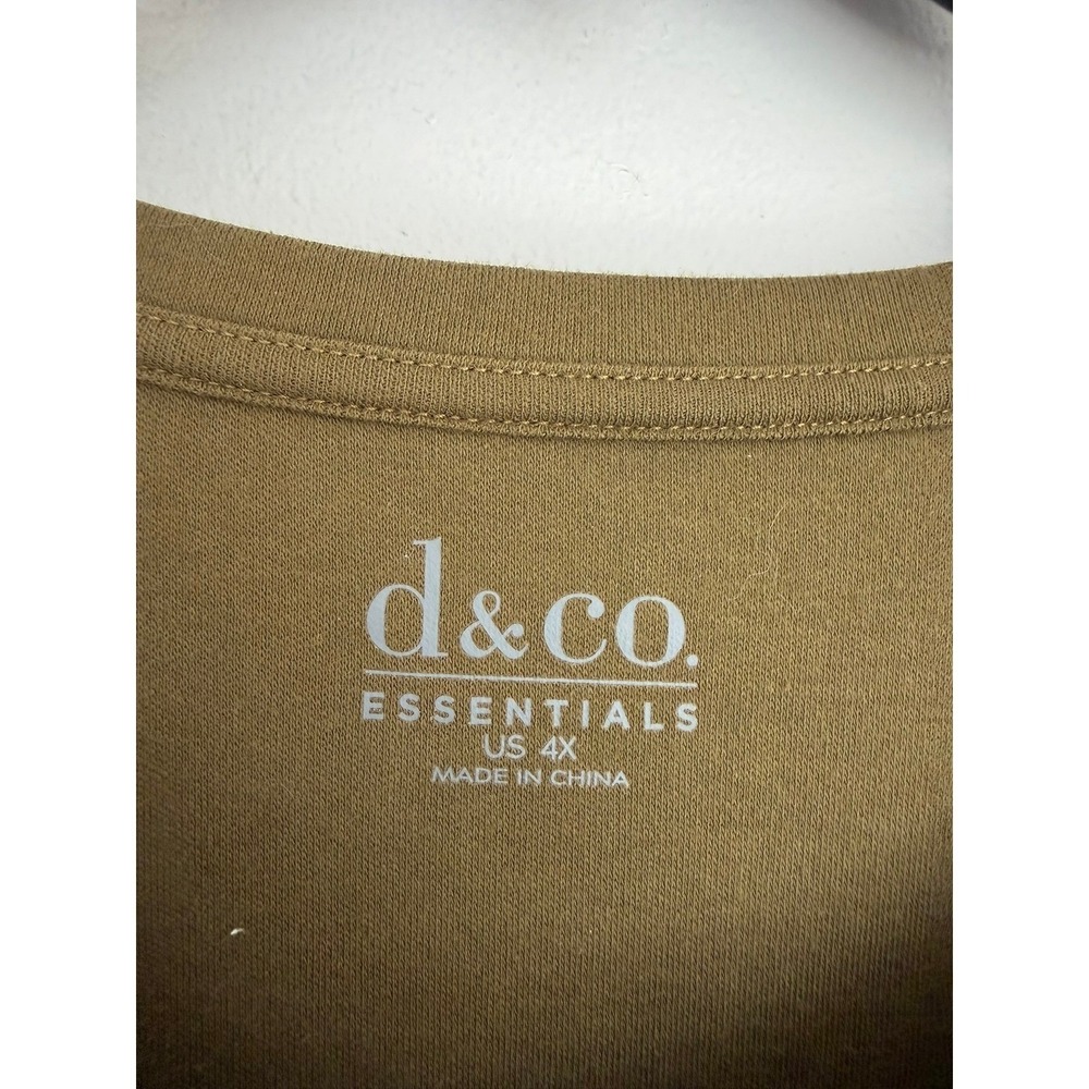 D&Co Essentials Olive Green 3/4 Sleeve Tunic Top Plus Size 4X Crew Neck Cotton - Picture 2 of 10